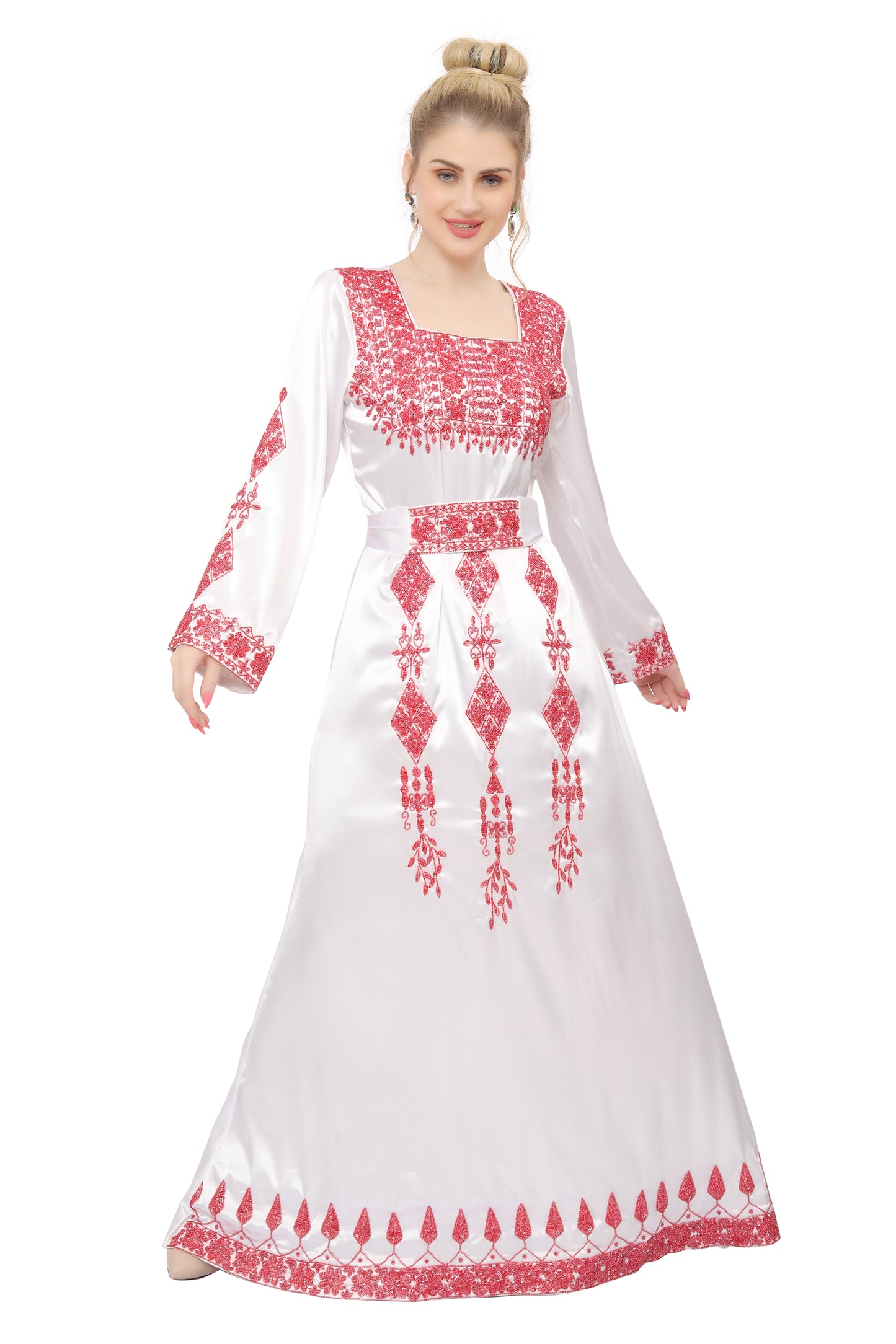 Traditional Embroidery Caftan Bridal Wedding Kaftan Gown With Tail