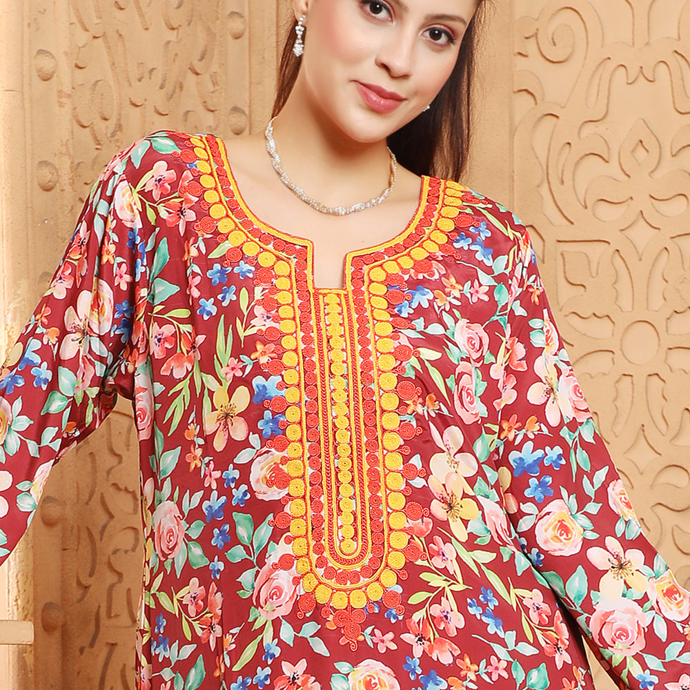 
                  
                    Ramadan Vestidos Ethnic Floral Print Kaftan Islamic Gown
                  
                