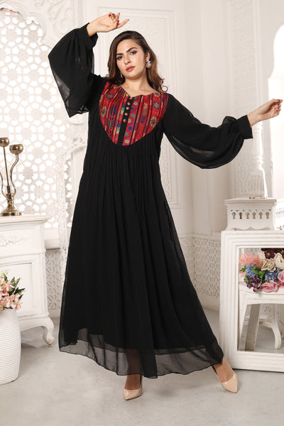 Black embroidered maxi dress sales