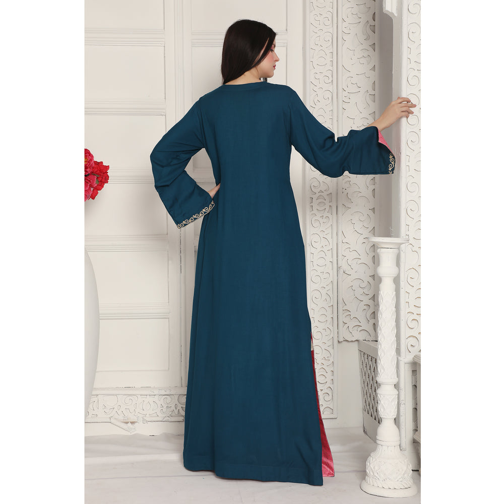 
                  
                    Peacock Blue Arabic Style Kaftan Farasha
                  
                