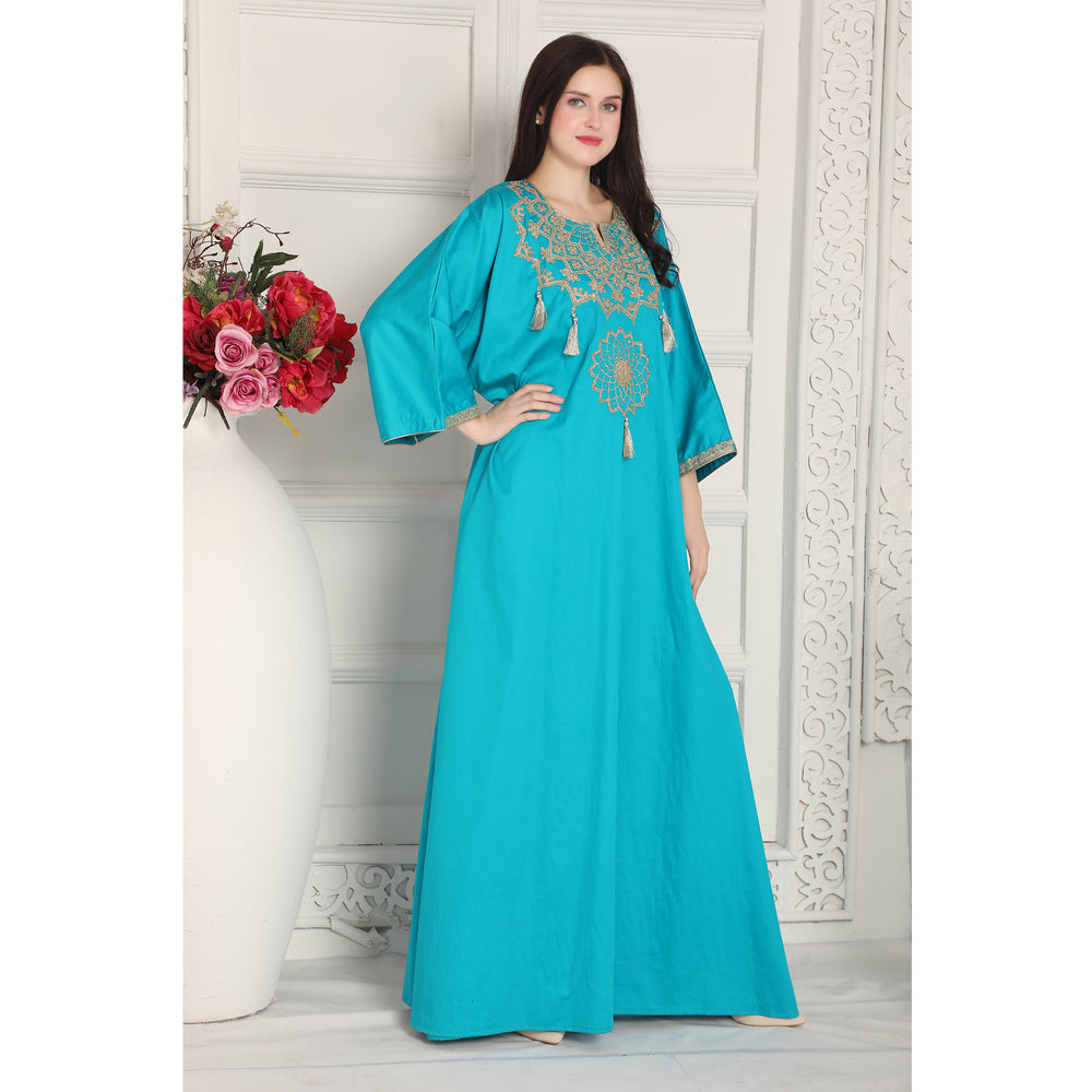 
                  
                    Phirozy Blue Arabic Style Kaftan Farasha with Tassels
                  
                