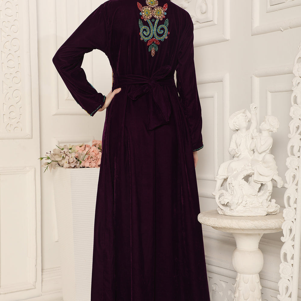 Designer Kaftan with Crystal & Beads Multicolor Embroidery