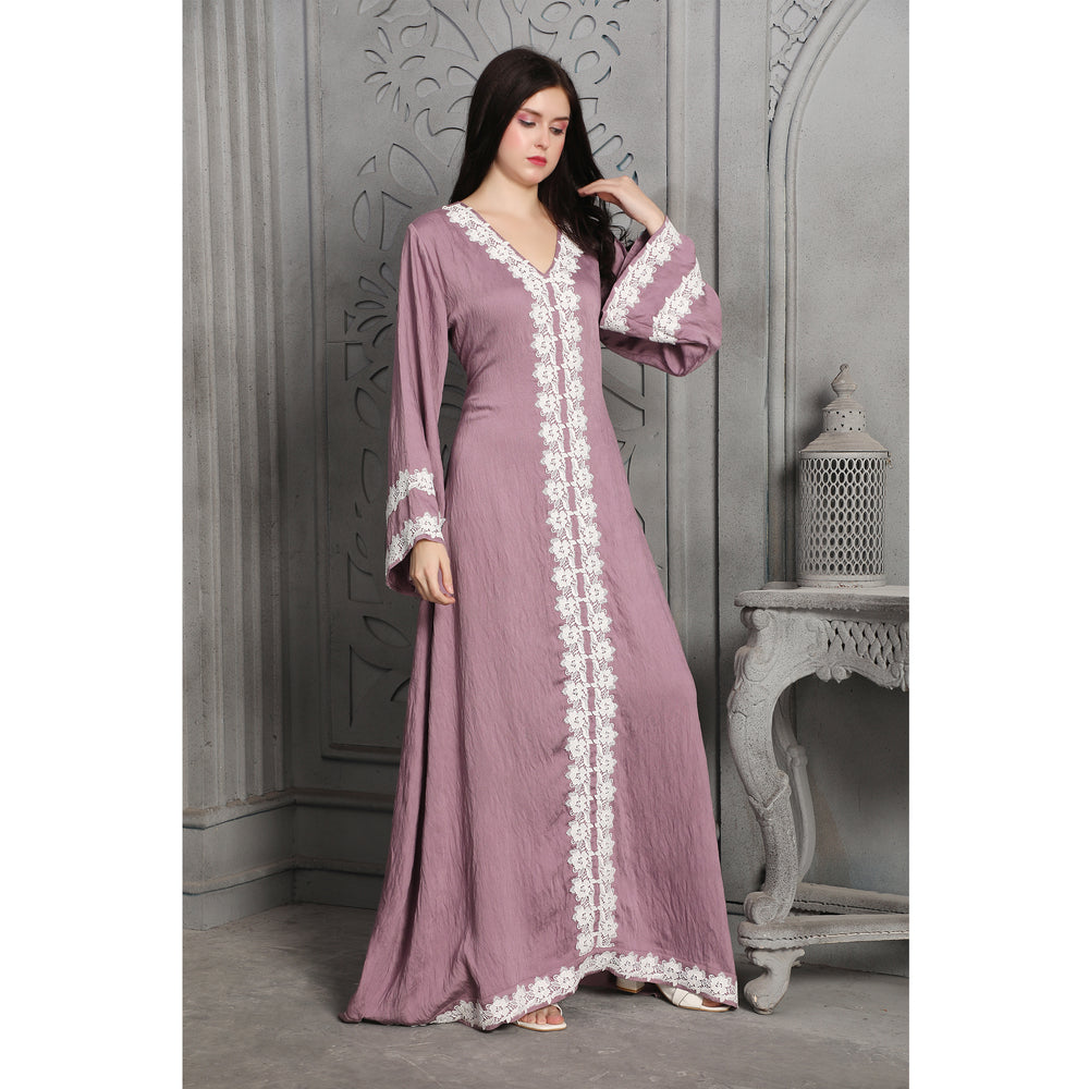 
                  
                    White Lacework Jalabiya Lilac Baby Pink Arabic Style Kaftan
                  
                