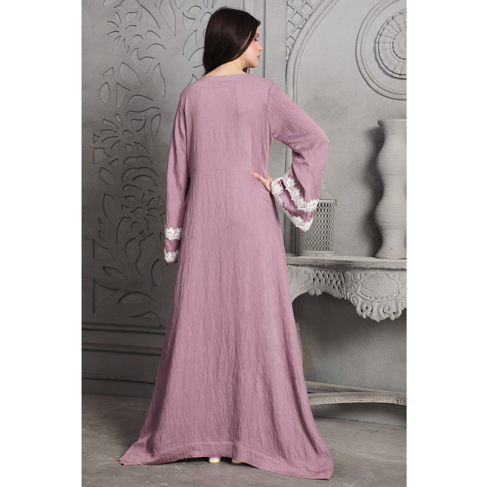 
                  
                    White Lacework Jalabiya Lilac Baby Pink Arabic Style Kaftan
                  
                