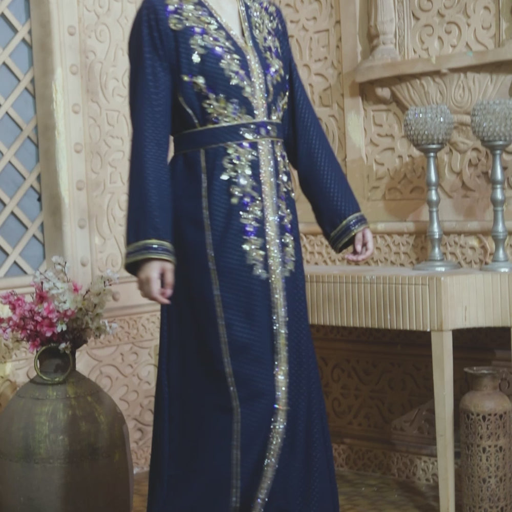 
                  
                    Load and play video in Gallery viewer, Robe Dress Velour Moroccan Kaftan Partywear Gown
                  
                