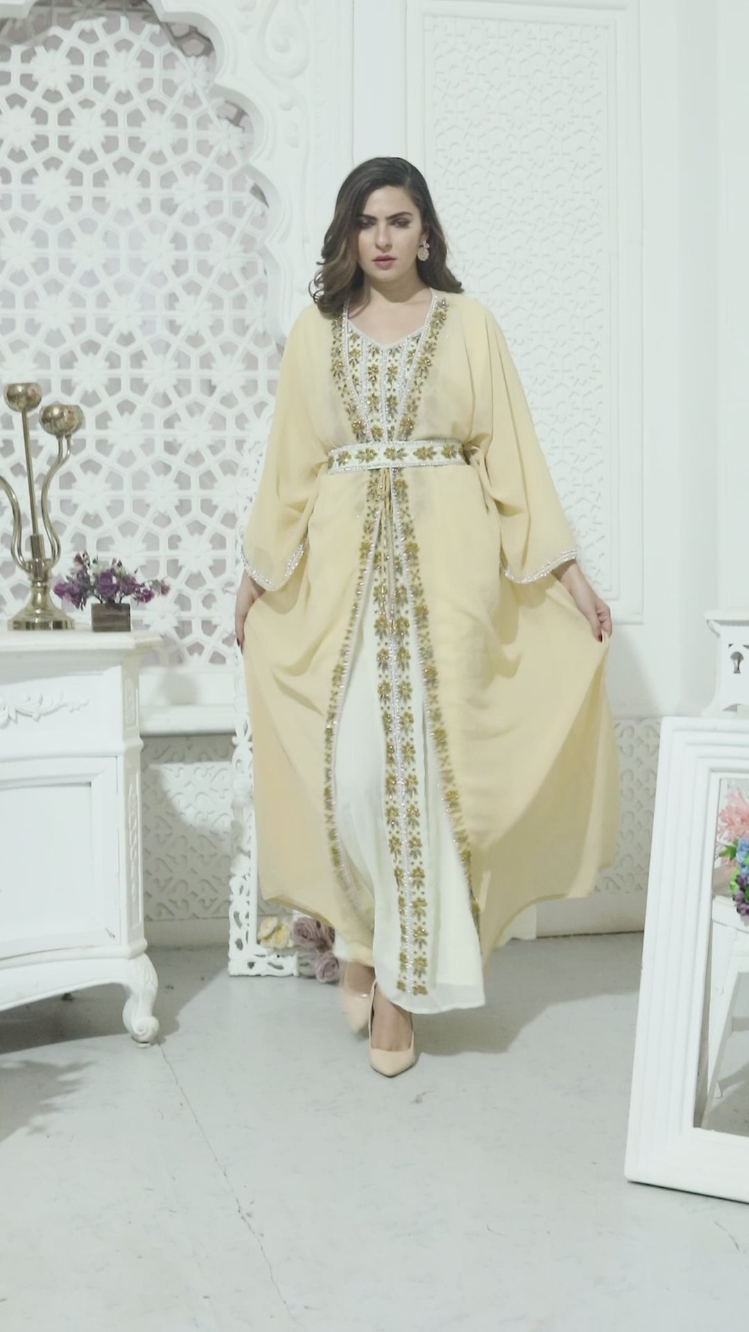 Eid Morocco Gown Women Takchita Beige Dress