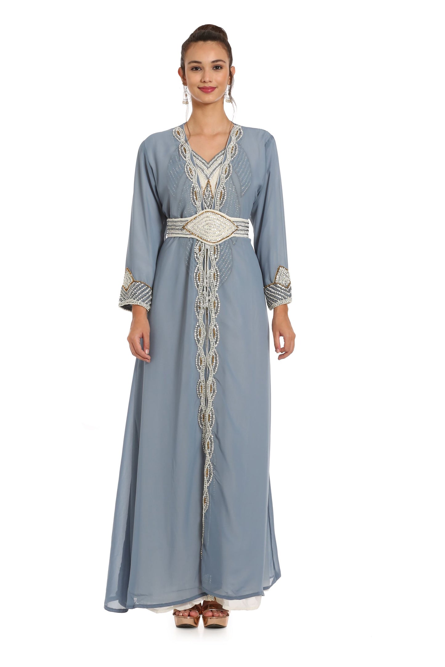 Grey Kaftan with Hand Embroidery 3pcs Maxi dress - Maxim Creation