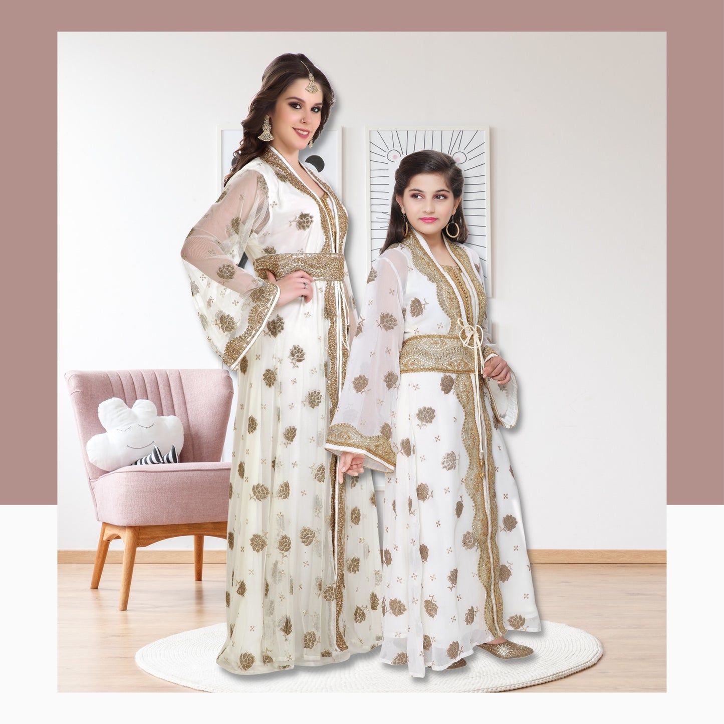 Arabian Kaftan Golden Embroidered Dress - Maxim Creation