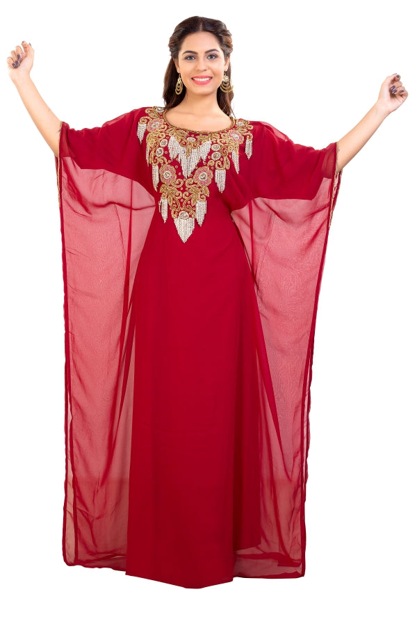 Embroidered Farasha Maxi Dress in Red - Maxim Creation