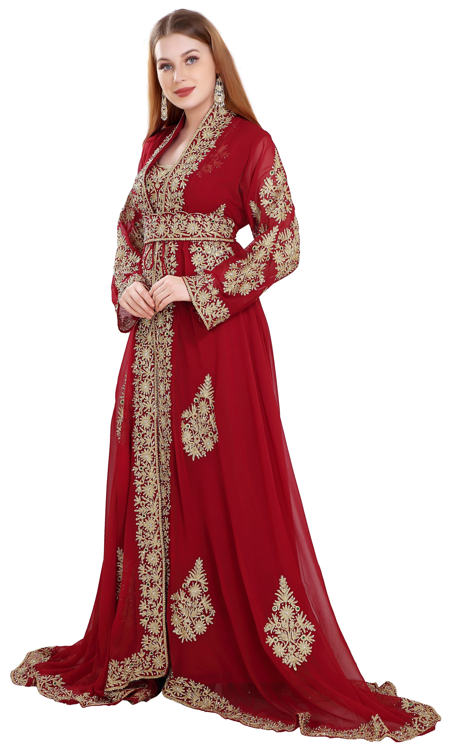 Maroon Jellabiya Moroccan Caftan Dress - Maxim Creation