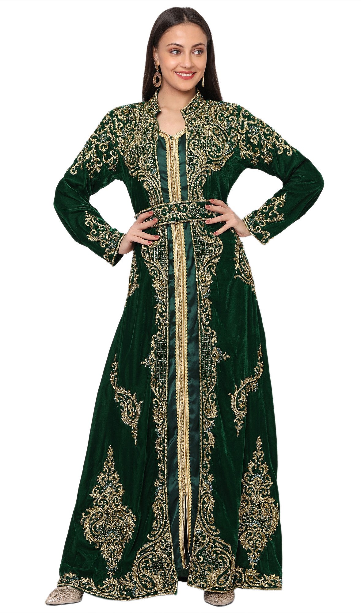 Designer Caftan Wedding Dress in Dark Green Velvet – Maxim Creation