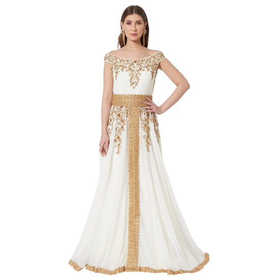 Off Shoulder Embroidered Gown Crystal Ball Gown - Maxim Creation