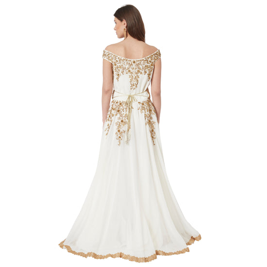Off Shoulder Embroidered Gown Crystal Ball Gown - Maxim Creation