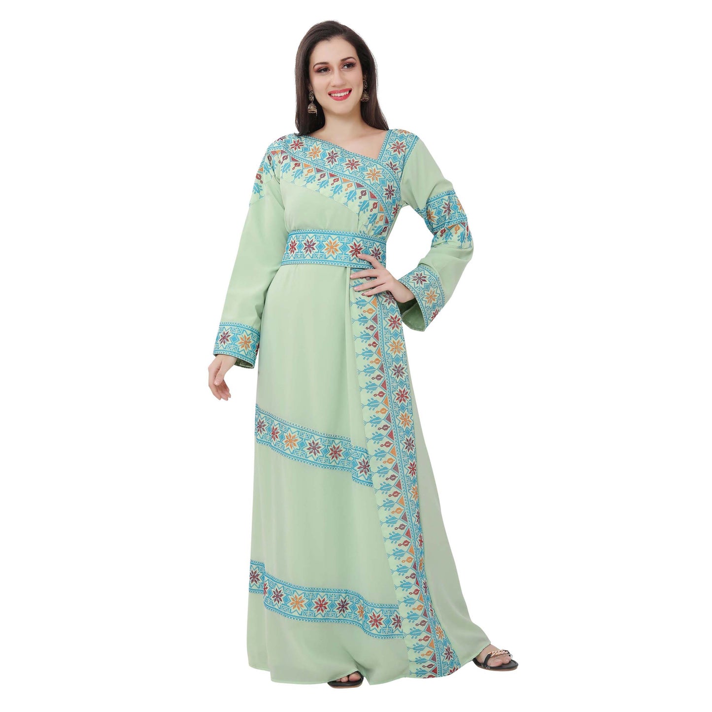 Designer Palestine Thobe Caftan with Colorful Cross Stitch Embroidery ...