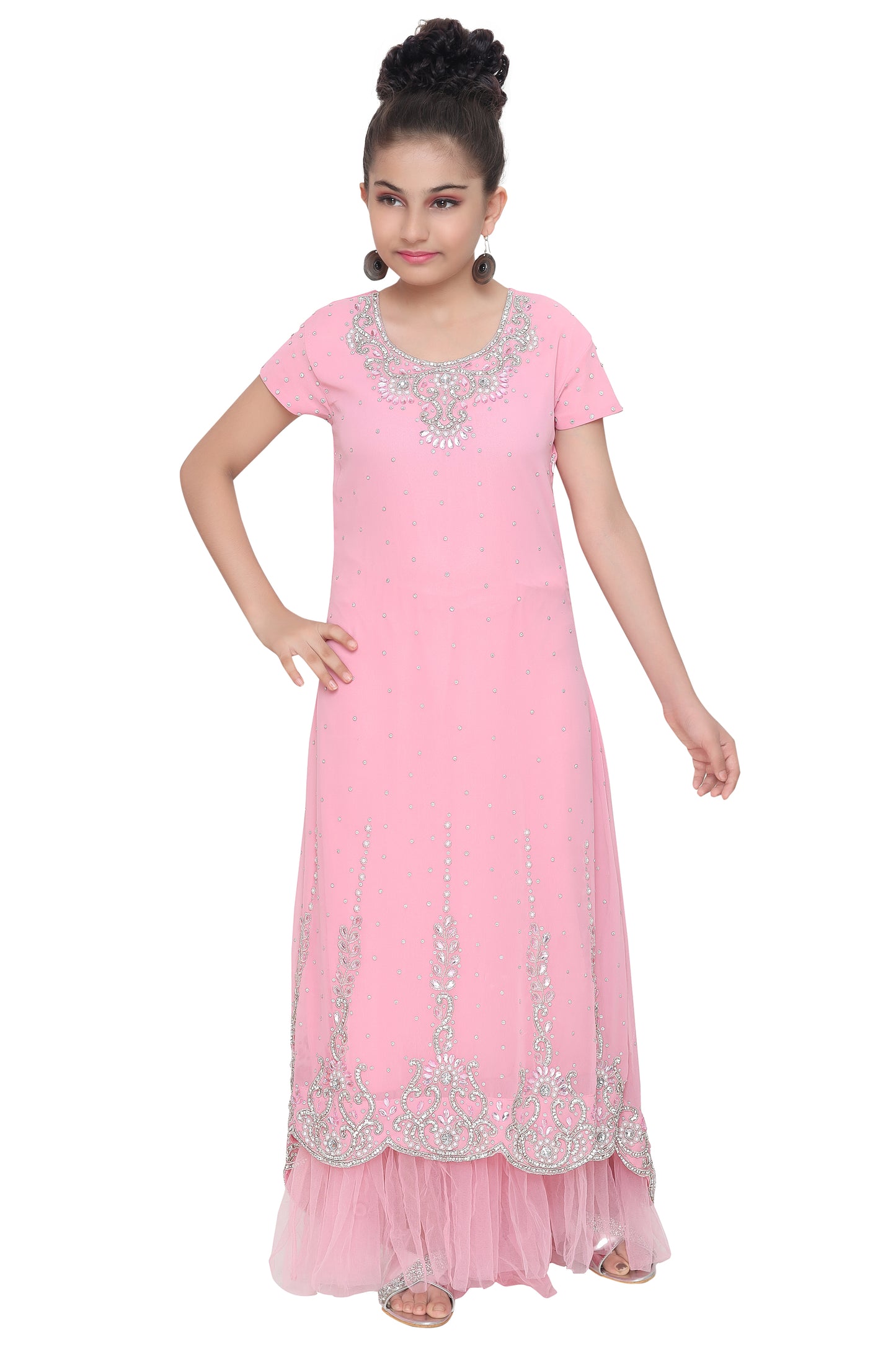 Designer Jalabiya Crystal Embroidered Dress For Kids - Maxim Creation